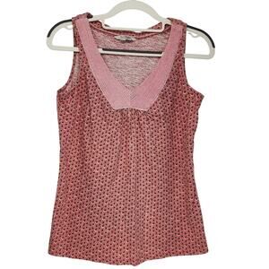 Boden Pink & Brown Dot Sleeveless 100% Cotton Embroidered V-Neck Tank Women 2
